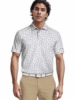 Ben Hogan Polo Shirt Mens XL White Blue Pink Cocktail Martini Performance Golf